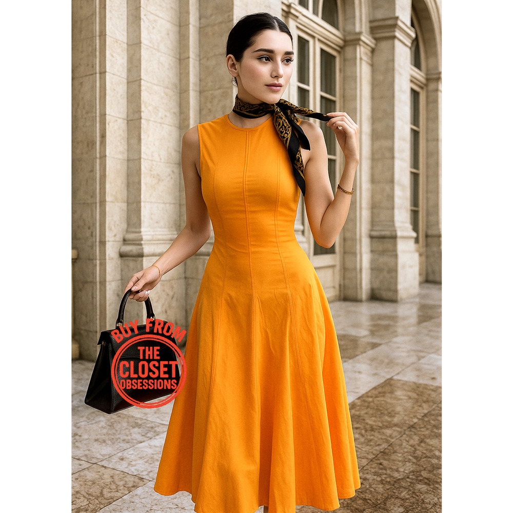 ZARA A-Line Orange Midi Dress NWT | Cotton Blend Blogger Fave